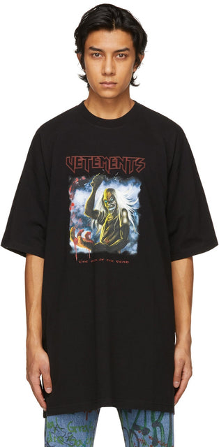 VETEMENTS Black Heavy Metal Electric Logo T-Shirt - Vetements T-shirt logo électrique en métal lourd noir - vetements 검은 무거운 금속 전기 로고 티셔츠