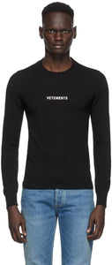 VETEMENTS Black Merino Logo Crewneck Sweater - Vitements Black Merino Logo Crewneck Pull - vetements 블랙 메리노 로고 Crewneck 스웨터