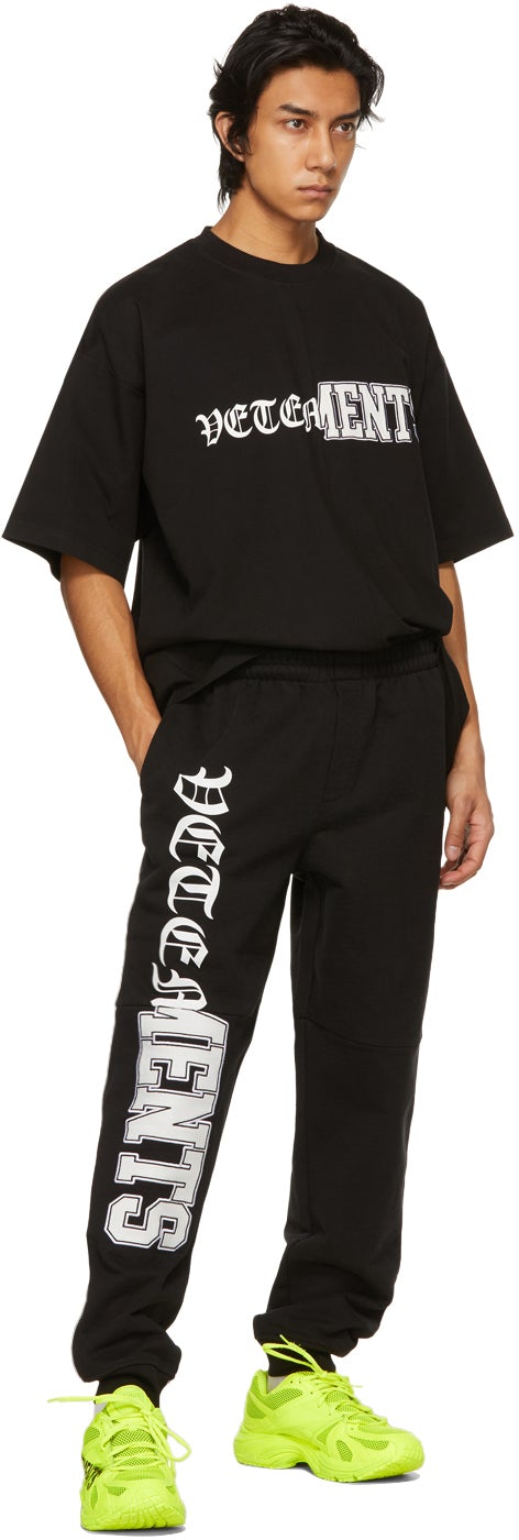 VETEMENTS Black Vertical Cut-Up Logo T-Shirt