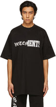 VETEMENTS Black Vertical Cut-Up Logo T-Shirt - T-shirt de logo découpé vertical noir - vetements 검은 수직 컷 - 업 로고 티셔츠