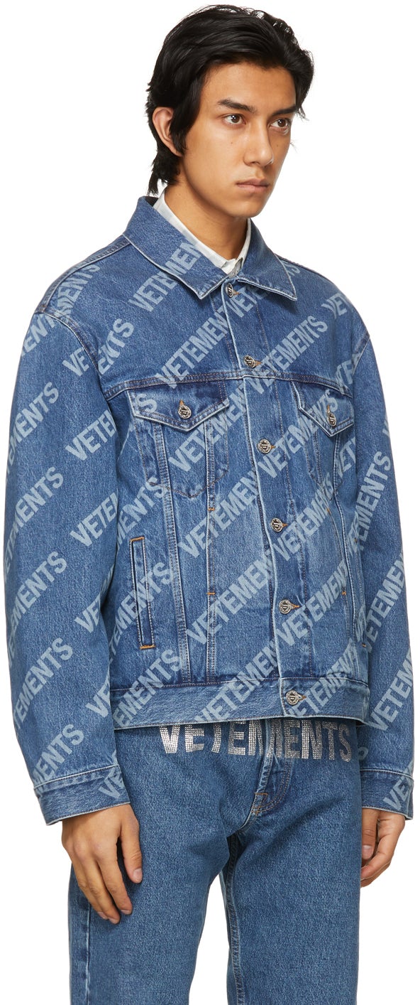 VETEMENTS Blue Denim Allover Logo Jacket – BlackSkinny