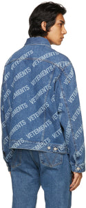 VETEMENTS Blue Denim Allover Logo Jacket