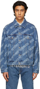 VETEMENTS Blue Denim Allover Logo Jacket - Véticiation Blue Denim Allerver Logo Veste - Vetements 블루 데님 allover 로고 자켓