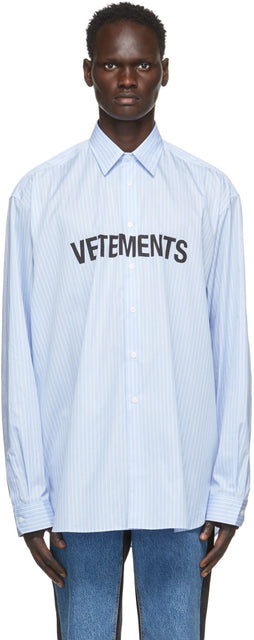 VETEMENTS Blue Front Logo Shirt - Chemise de logo avant bleu vetements - vetements 블루 프론트 로고 셔츠