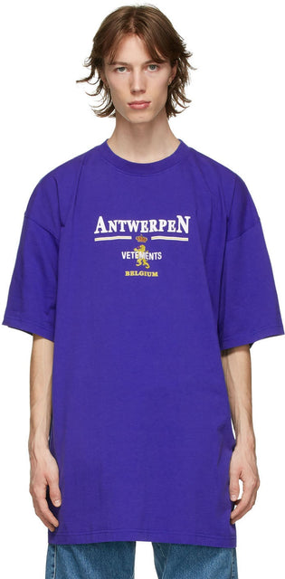 VETEMENTS Blue Oversized 'Antwerpen' T-Shirt - T-shirt Blue Overdized 'Antwerpen' - Vetements 블루 대형 '앤트워프'티셔츠