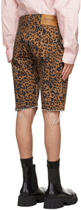 VETEMENTS Brown Denim Leopard Haute Couture Shorts