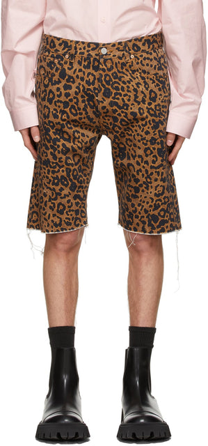 VETEMENTS Brown Denim Leopard Haute Couture Shorts - Vetements Denim Denim Leopard Haute Couture Shorts - vetements 갈색 데님 표범 오트 Couture 반바지