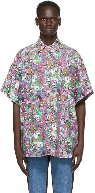 VETEMENTS Multicolor Cartoon Mania Flannel Shirt - Vetements Multicolor Dessin animé mania chemise en flanelle - vetements 여러 가지 빛깔의 만화 매니아 플란넬 셔츠입니다