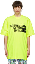 VETEMENTS Yellow Big Logo 'Limited Edition' T-Shirt - T-shirt T-shirt «Edition limitée» de vélements jaunes - vetements 노란색 큰 로고 '한정판'티셔츠