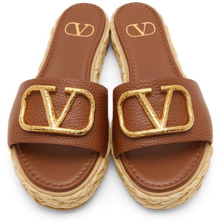 Valentino Brown Valentino Garavani VLogo Slide Espadrilles