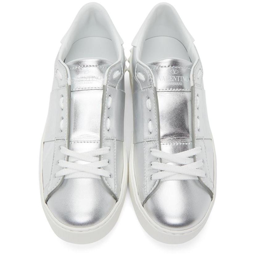 Valentino Grey Valentino Garavani Metallic 'VLTN' Open Sneakers - Sneakers ouverts de Valentino Grey Valentino Garavani Metallic 'VLTN' - Valentino Gray Valentino Garavani 금속 'VLTN'오픈 스니커즈
