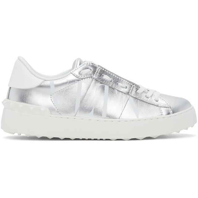 Valentino Grey Valentino Garavani Metallic 'VLTN' Open Sneakers