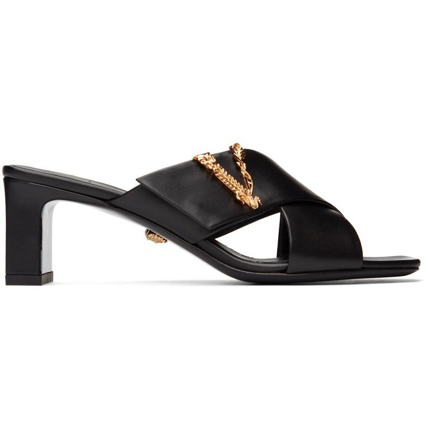 Gianni Versace T 37 Black Leather Mules