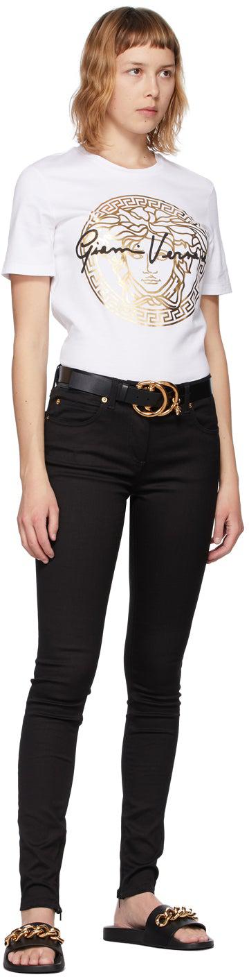 Versace Black Double-Ring Medusa Charm Belt