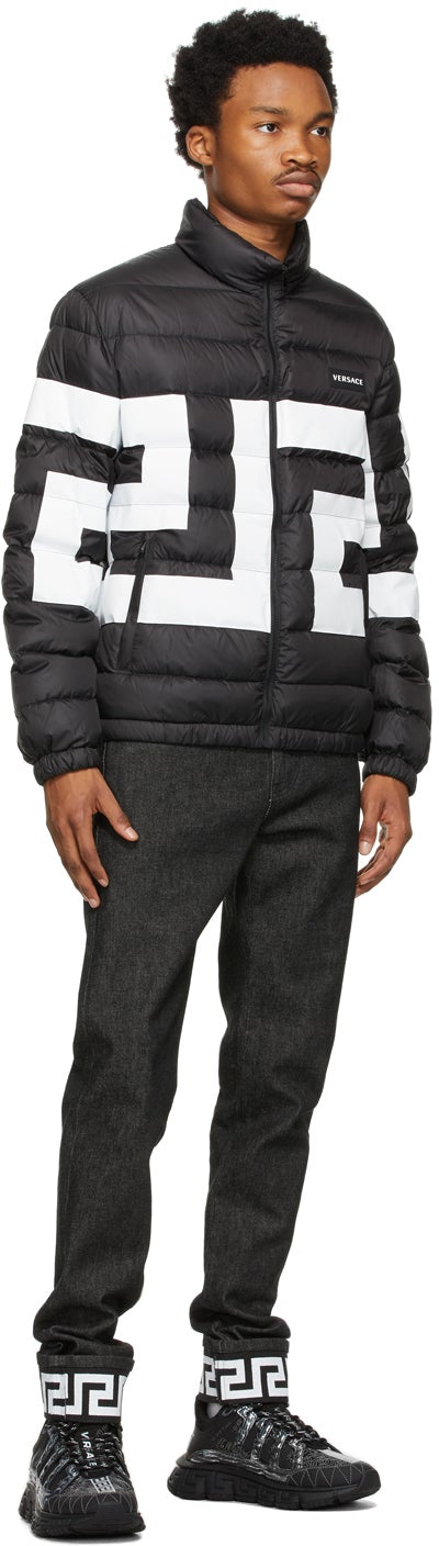Versace Black Down Greca Puffer Jacket