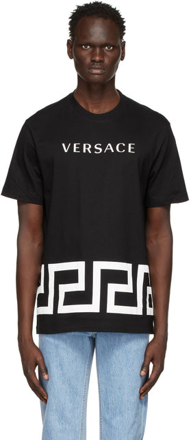 Versace Black Greca Logo T-Shirt - T-shirt logo Versace Noir Greca - 베르사체 블랙 그레카 로고 티셔츠