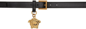 Versace Black 'La Medusa' Charm Belt - Versace Noir 'La Medusa' Belt-Belt - 베르사체 블랙 '라 메두사'매력 벨트