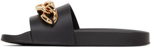 Versace Black Leather Medusa Chain Pool Slides