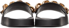 Versace Black Leather Medusa Chain Pool Slides
