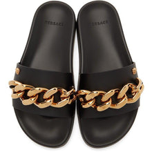 Versace Black Leather Medusa Chain Sandals