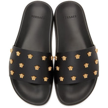 Versace Black Leather Medusa Stud Sandals