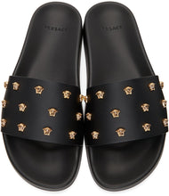 Versace Black Leather Medusa Stud Slides