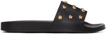 Versace Black Leather Medusa Stud Slides - Diapositives de goujon de Medusa en cuir Versace Noir - 베르사체 블랙 가죽 메두사 스터드 슬라이드