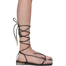 Versace Black Leather Strap Flat Sandals
