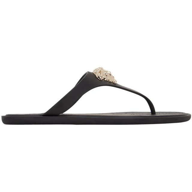 Versace Black Medusa Palazzo Thong Sandals - Versace Noir Medusa Palazzo Thong Sandales - 베르사체 블랙 메두사 궁전 끈 팬티
