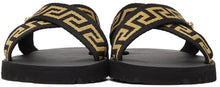 Versace Black Nastro Greca Cross Strap Sandals