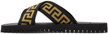 Versace Black Nastro Greca Cross Strap Sandals