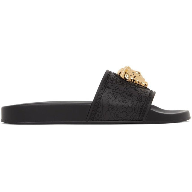Versace Black Palazzo Pool Sandals - Versace Noir Palazzo Pool Sandales - 베르사체 흑인 궁전 수영장 샌들