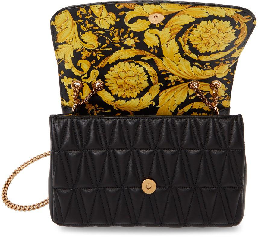 Versace Black Quilted Virtus Baguette Bag