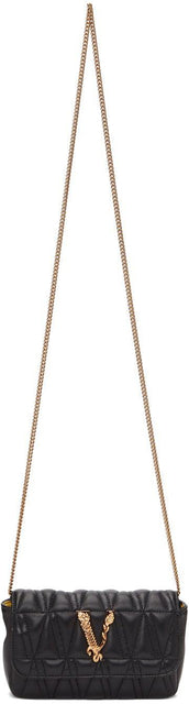Versace Black Quilted Virtus Chain Shoulder Bag - Versace Black Quilted Virtus Sac à bandoulière - 베르사체 블랙 퀼트 빌리지 사슬 숄더 백