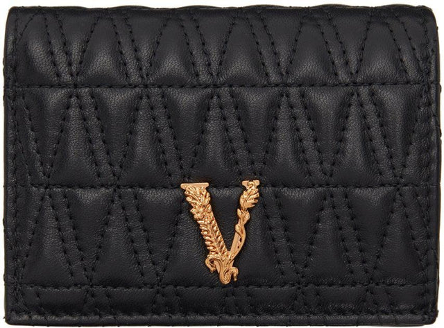 Versace Black Quilted Vitrus Wallet - Portefeuille Vitrus matelassé Noir Versace Noir - 베르사체 블랙 퀼트 vitrus 지갑