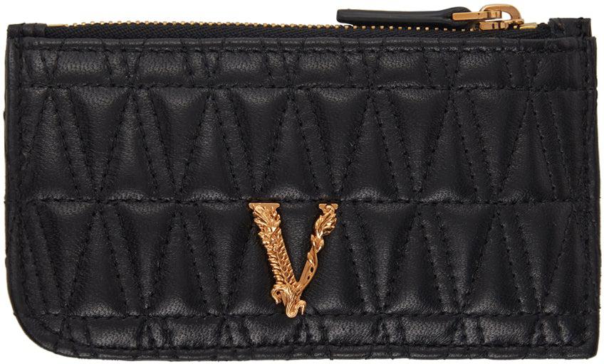 Versace Black Quilted Vitrus Zip Card Holder