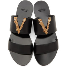 Versace Black Virtus Flat Sandals