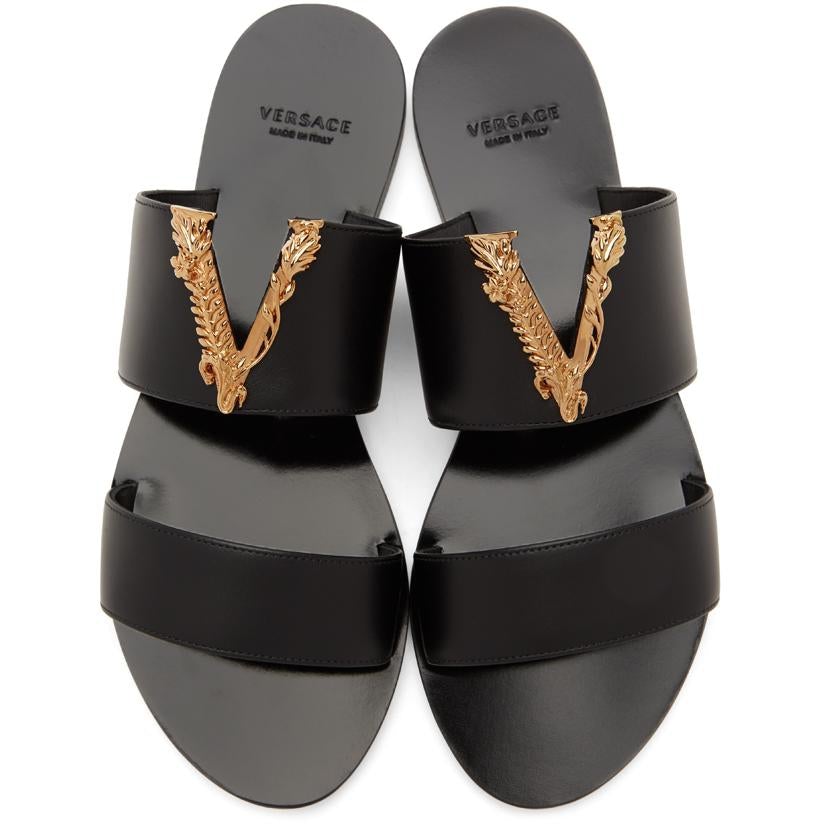 Versace Black Virtus Flat Sandals