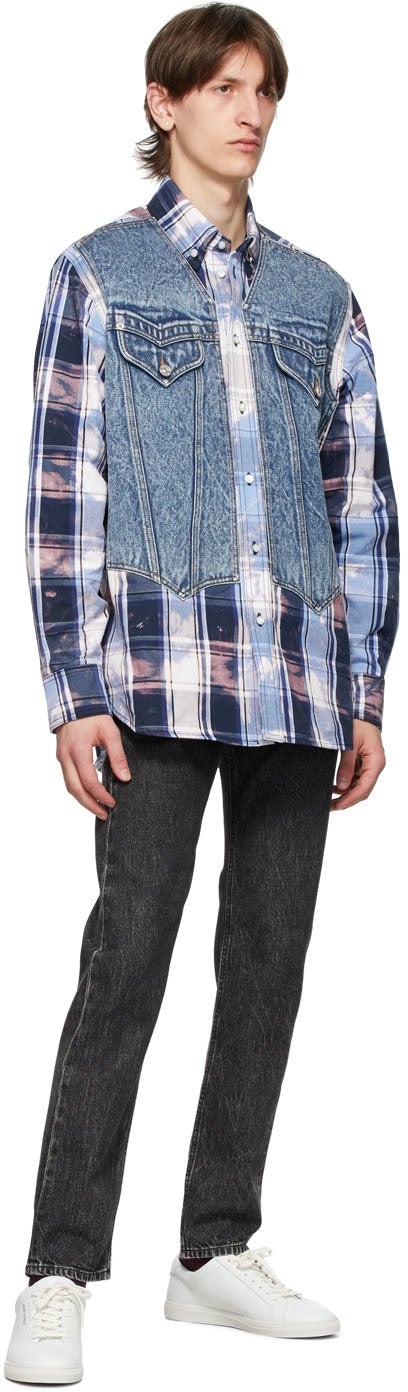 Versace Blue Tartan Denim Vest Shirt