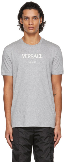 Versace Grey Embroidered Logo T-Shirt - T-shirt logo brodé en Versace gris - 베르사체 회색 수 놓은 로고 티셔츠
