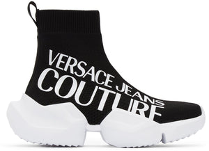 Versace Jeans Couture Black Fragmented Sole Logo Sneakers - Versace Jeans Couture Black Black Fragmenté Semes Sneakers Sneakers - 베르사체 청바지 Couture 블랙 조각화 된 유일한 로고 스니커즈
