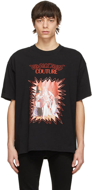Versace Jeans Couture Black Rock Motif T-Shirt - Versace Jeans T-shirt motif rocher noir COUTURE - 베르사체 청바지 Couture 검은 록 모티브 티셔츠