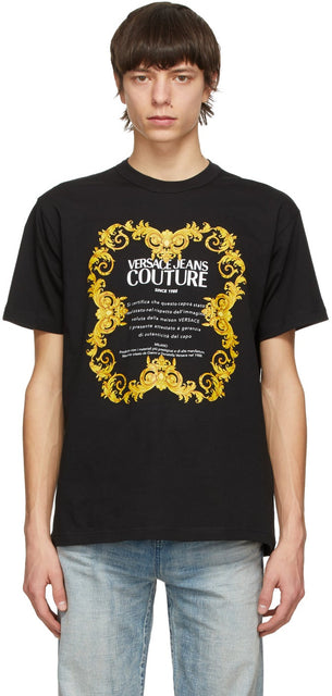 Versace Jeans Couture Black Warranty Border T-Shirt - Versace Jeans Couture T-shirt de bordure de garantie noire noir - 베르사체 청바지 Couture 검은 보증 테두리 T 셔츠