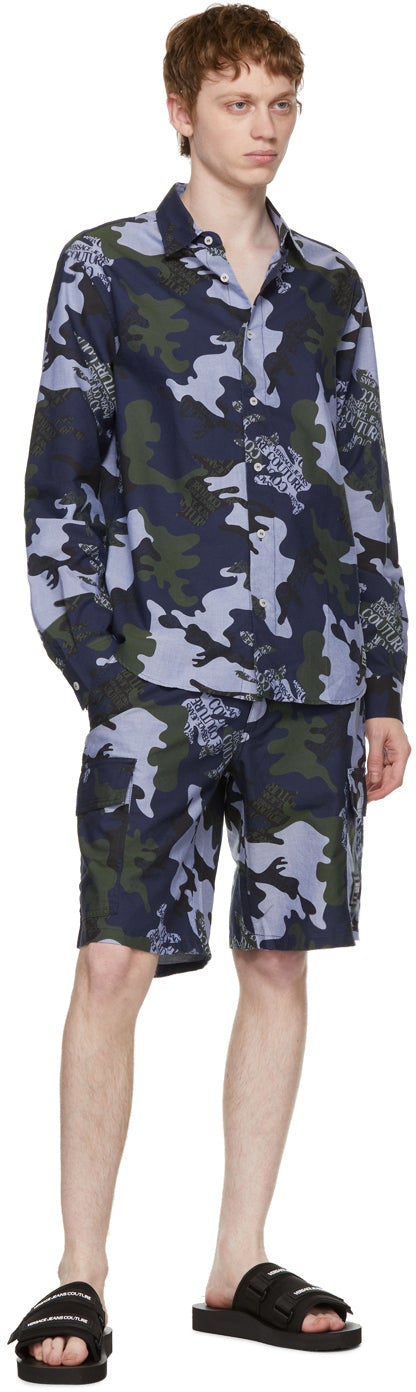Versace Jeans Couture Blue Camo Logo Shorts