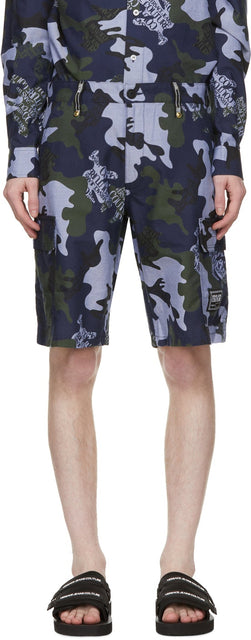 Versace Jeans Couture Blue Camo Logo Shorts - Versace Jeans Couture Blue Camo Logo Short - 베르사체 청바지 Couture 블루 카모 로고 반바지