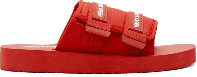 Versace Jeans Couture Red Logo Strap Slides - Versace Jeans Couture Rouge Logo Strap Diapositives - 베르사체 청바지 Couture 레드 로고 스트랩 슬라이드