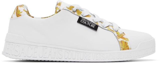 Versace Jeans Couture White Barocco Logo Sneakers - Versace Jeans Couture White Barocco Logo Sneakers - 베르사체 청바지 Couture 흰색 Barocco 로고 스니커즈