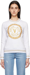 Versace Jeans Couture White V Emblem Sweatshirt - Versace Jeans Couture White V Emblème Sweat - 베르사체 청바지 Couture 화이트 V 엠블럼 스웨터