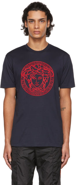Versace Navy Embroidered Medusa T-Shirt - T-shirt Medusa brodé Versace Navy - 베르사체 네이비 수 놓은 메두사 티셔츠