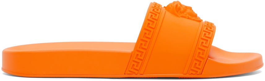Versace Orange Palazzo Slides – BlackSkinny